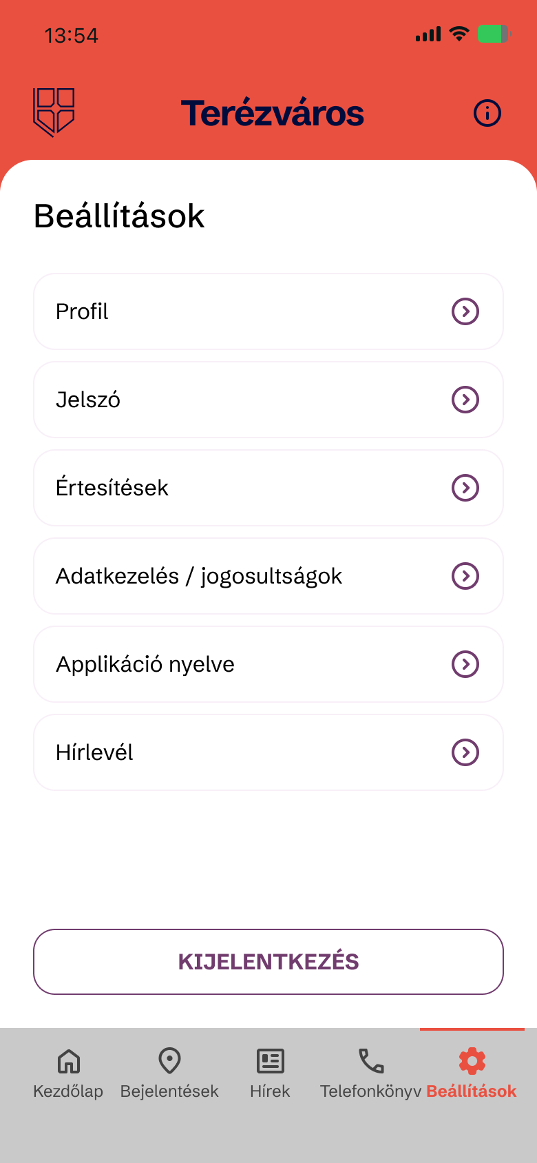 Terézváros app — beállítások és testreszabás